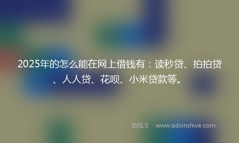 2025年的怎么能在网上借钱有：读秒贷、拍拍贷、人人贷、花呗、小米贷款等。