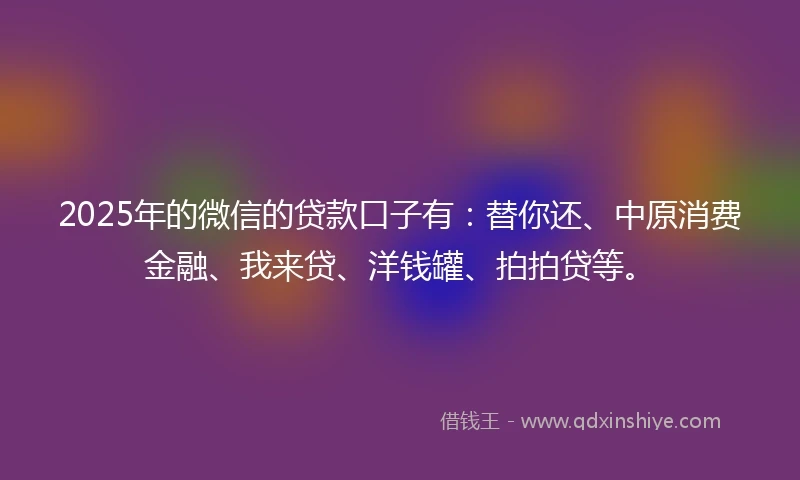 2025年的微信的贷款口子有：替你还、中原消费金融、我来贷、洋钱罐、拍拍贷等。