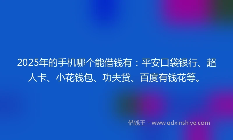2025年的手机哪个能借钱有：平安口袋银行、超人卡、小花钱包、功夫贷、百度有钱花等。