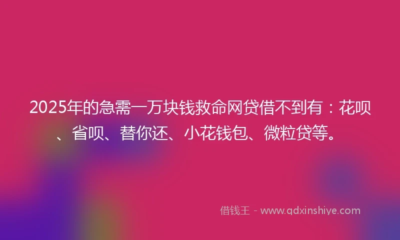 2025年的急需一万块钱救命网贷借不到有：花呗、省呗、替你还、小花钱包、微粒贷等。