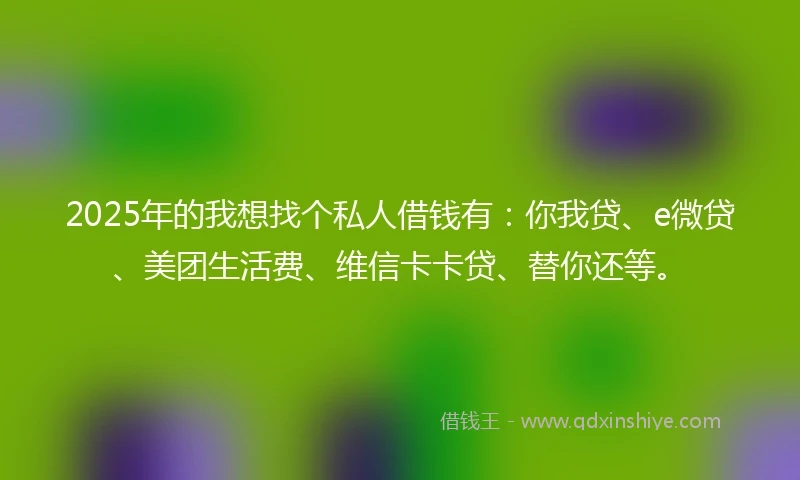 2025年的我想找个私人借钱有：你我贷、e微贷、美团生活费、维信卡卡贷、替你还等。