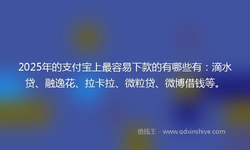 2025年的支付宝上最容易下款的有哪些有：滴水贷、融逸花、拉卡拉、微粒贷、微博借钱等。