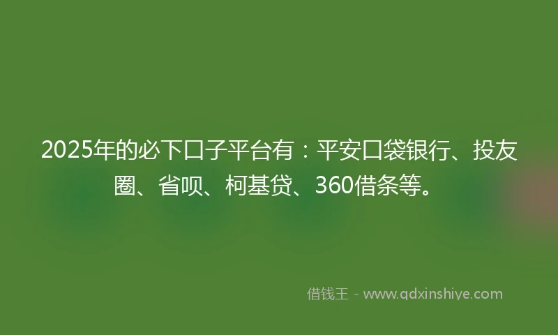 2025年的必下口子平台有:平安口袋银行、投友圈、省呗、柯基贷、360借条等。