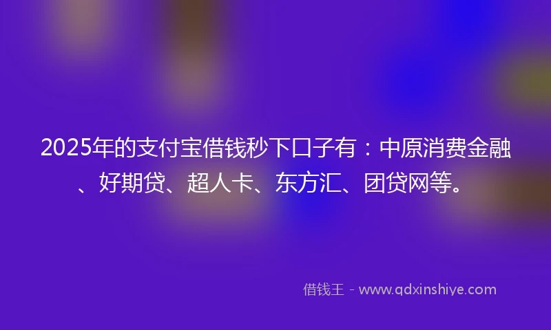 2025年的支付宝借钱秒下口子有：中原消费金融、好期贷、超人卡、东方汇、团贷网等。