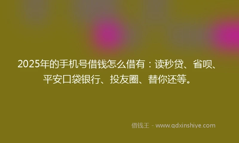 2025年的手机号借钱怎么借有：读秒贷、省呗、平安口袋银行、投友圈、替你还等。