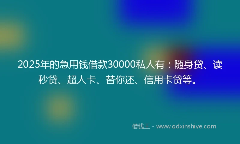 2025年的急用钱借款30000私人有：随身贷、读秒贷、超人卡、替你还、信用卡贷等。