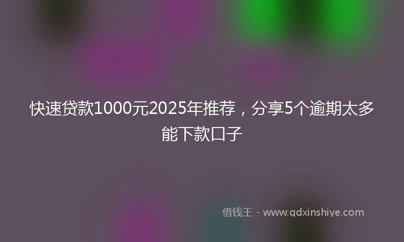 快速贷款1000元2025年推荐，分享5个逾期太多能下款口子