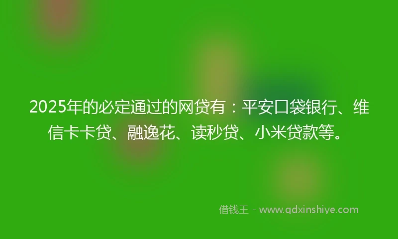2025年的必定通过的网贷有：平安口袋银行、维信卡卡贷、融逸花、读秒贷、小米贷款等。