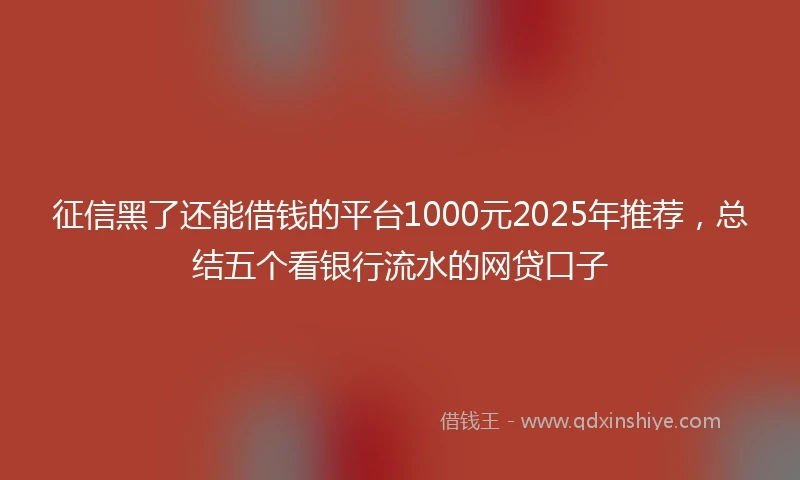 征信黑了还能借钱的平台1000元2025年推荐，总结五个看银行流水的网贷口子