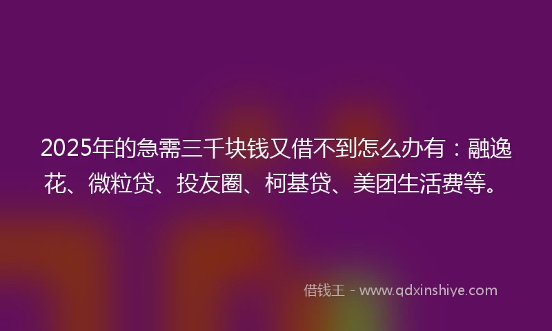 2025年的急需三千块钱又借不到怎么办有：融逸花、微粒贷、投友圈、柯基贷、美团生活费等。