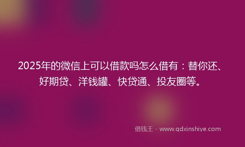 2025年的微信上可以借款吗怎么借有:替你还、好期贷、洋钱罐、快贷通、投友圈等。