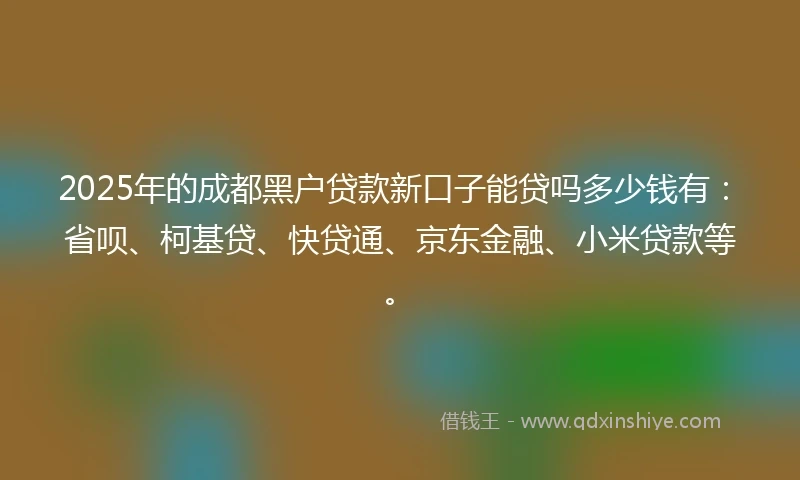 2025年的成都黑户贷款新口子能贷吗多少钱有：省呗、柯基贷、快贷通、京东金融、小米贷款等。