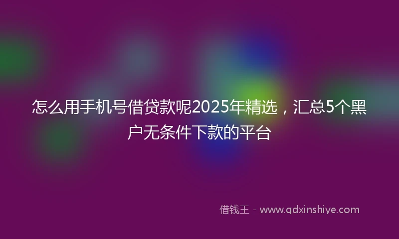 怎么用手机号借贷款呢2025年精选，汇总5个黑户无条件下款的平台