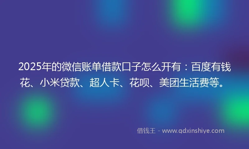 2025年的微信账单借款口子怎么开有：百度有钱花、小米贷款、超人卡、花呗、美团生活费等。