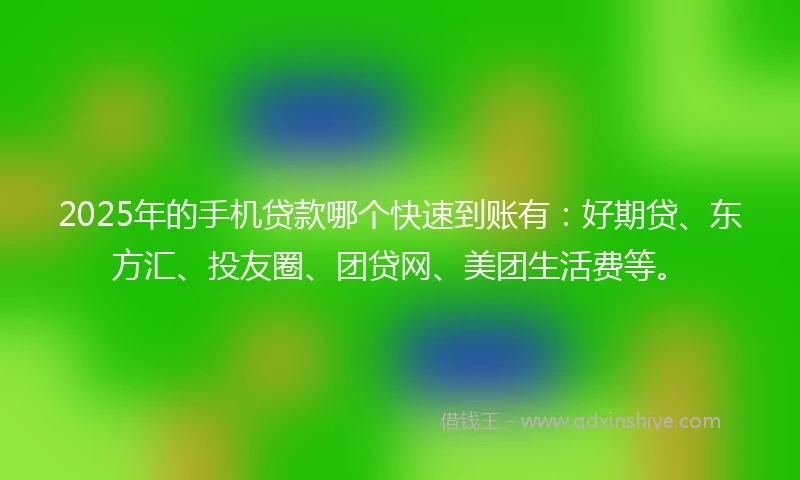 2025年的手机贷款哪个快速到账有：好期贷、东方汇、投友圈、团贷网、美团生活费等。