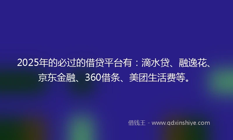 2025年的必过的借贷平台有：滴水贷、融逸花、京东金融、360借条、美团生活费等。