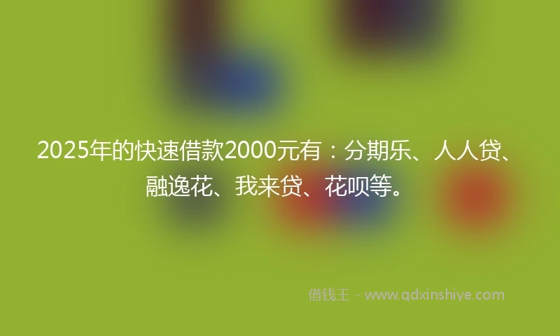 2025年的快速借款2000元有：分期乐、人人贷、融逸花、我来贷、花呗等。