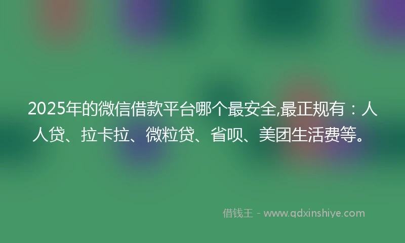 2025年的微信借款平台哪个最安全,最正规有：人人贷、拉卡拉、微粒贷、省呗、美团生活费等。