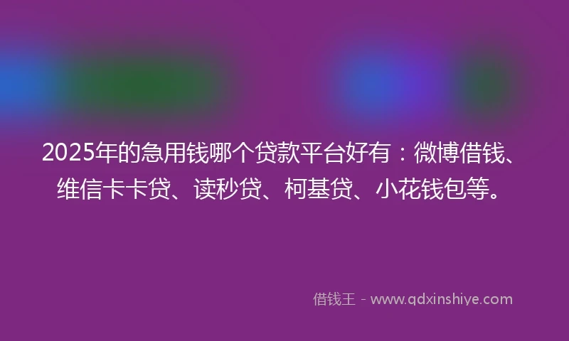 2025年的急用钱哪个贷款平台好有：微博借钱、维信卡卡贷、读秒贷、柯基贷、小花钱包等。