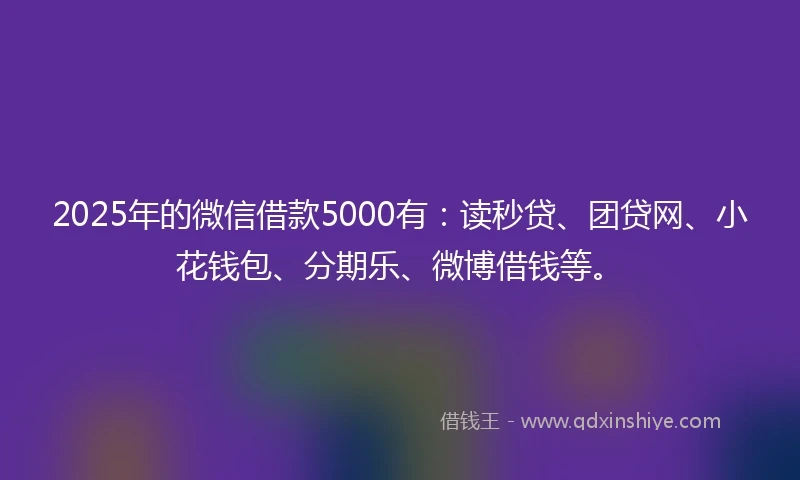 2025年的微信借款5000有：读秒贷、团贷网、小花钱包、分期乐、微博借钱等。