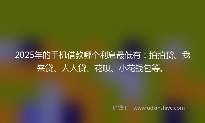2025年的手机借款哪个利息最低有：拍拍贷、我来贷、人人贷、花呗、小花钱包等。