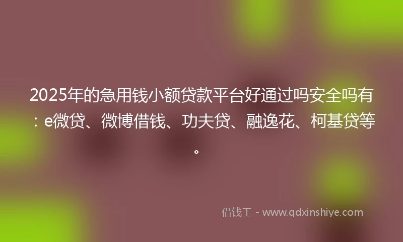 2025年的急用钱小额贷款平台好通过吗安全吗有：e微贷、微博借钱、功夫贷、融逸花、柯基贷等。