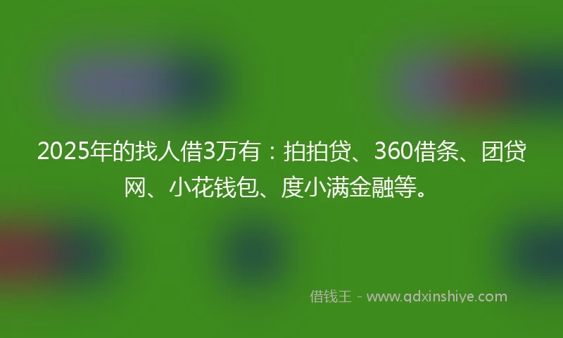 2025年的找人借3万有：拍拍贷、360借条、团贷网、小花钱包、度小满金融等。