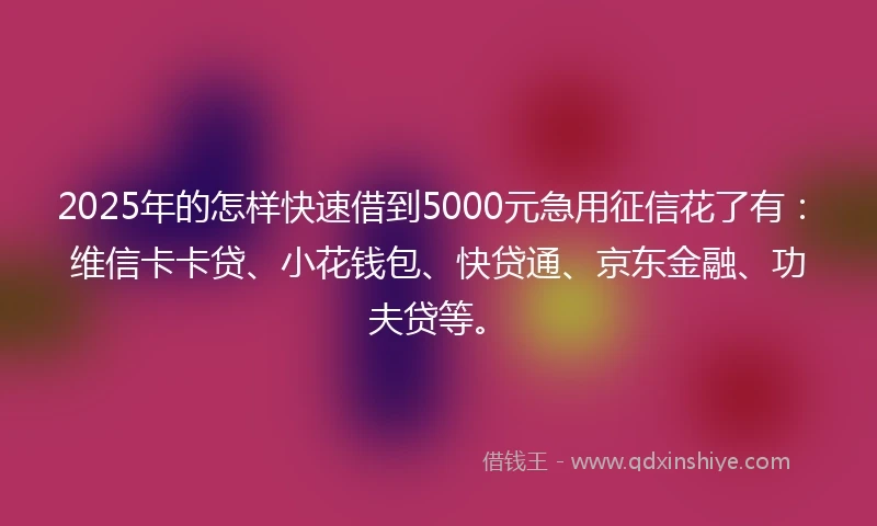 2025年的怎样快速借到5000元急用征信花了有：维信卡卡贷、小花钱包、快贷通、京东金融、功夫贷等。
