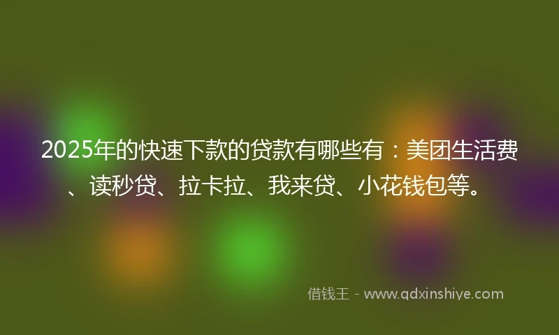 2025年的快速下款的贷款有哪些有：美团生活费、读秒贷、拉卡拉、我来贷、小花钱包等。