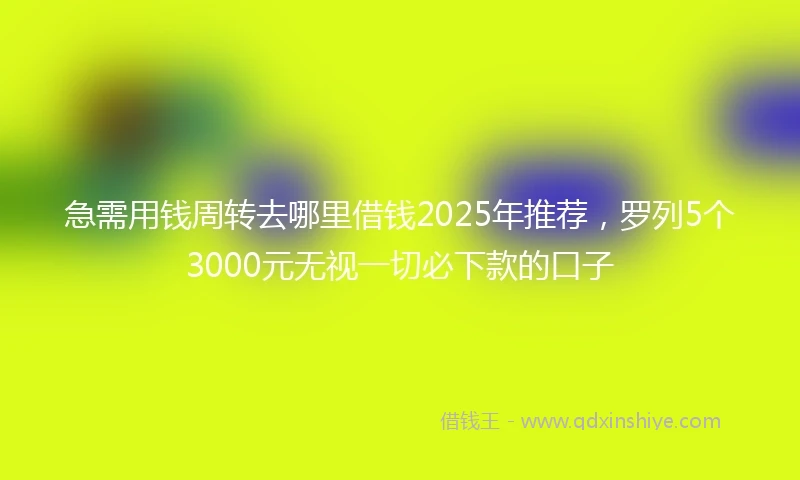 急需用钱周转去哪里借钱2025年推荐，罗列5个3000元无视一切必下款的口子
