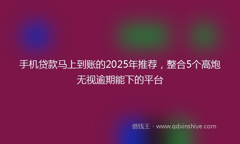 手机贷款马上到账的2025年推荐，整合5个高炮无视逾期能下的平台