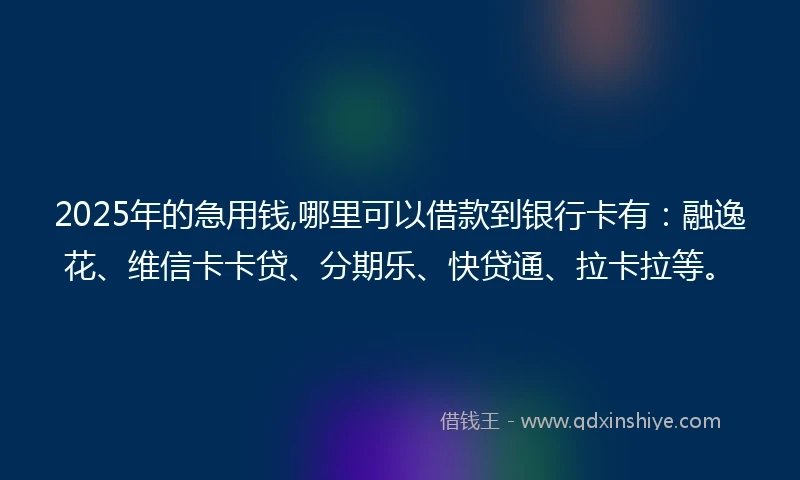 2025年的急用钱,哪里可以借款到银行卡有：融逸花、维信卡卡贷、分期乐、快贷通、拉卡拉等。