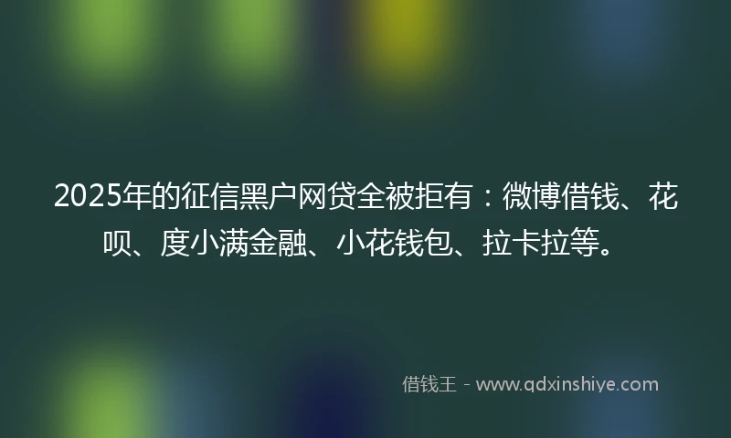 2025年的征信黑户网贷全被拒有:微博借钱、花呗、度小满金融、小花钱包、拉卡拉等。