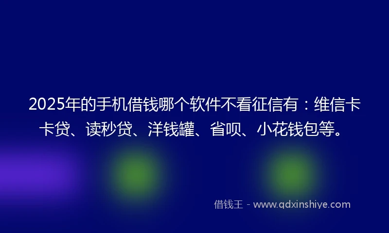 2025年的手机借钱哪个软件不看征信有：维信卡卡贷、读秒贷、洋钱罐、省呗、小花钱包等。