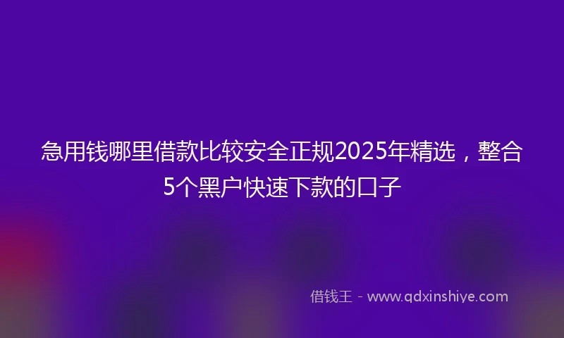 急用钱哪里借款比较安全正规2025年精选，整合5个黑户快速下款的口子