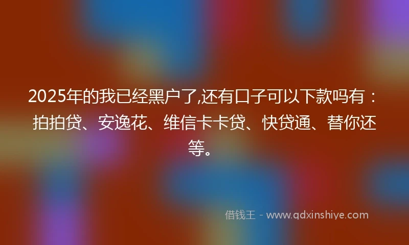 2025年的我已经黑户了,还有口子可以下款吗有：拍拍贷、安逸花、维信卡卡贷、快贷通、替你还等。