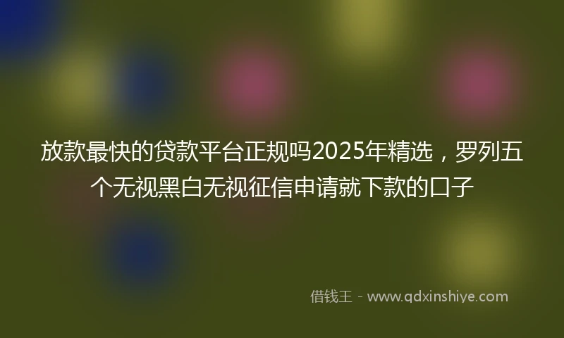 放款最快的贷款平台正规吗2025年精选，罗列五个无视黑白无视征信申请就下款的口子