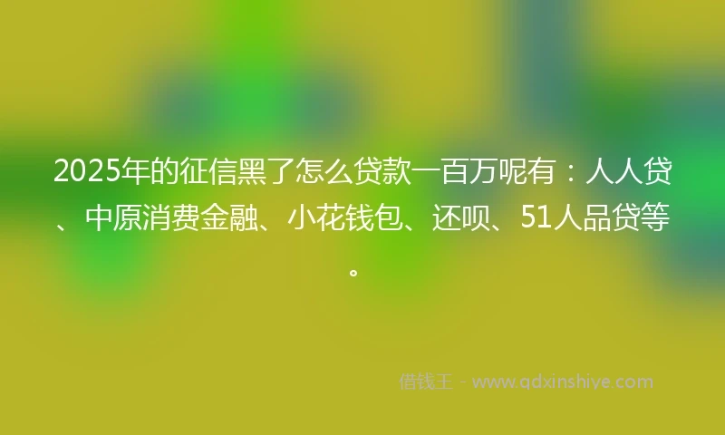 2025年的征信黑了怎么贷款一百万呢有：人人贷、中原消费金融、小花钱包、还呗、51人品贷等。