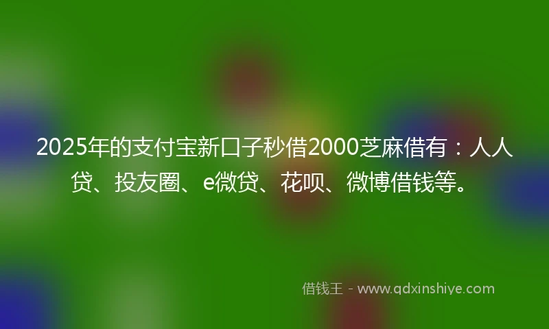 2025年的支付宝新口子秒借2000芝麻借有：人人贷、投友圈、e微贷、花呗、微博借钱等。