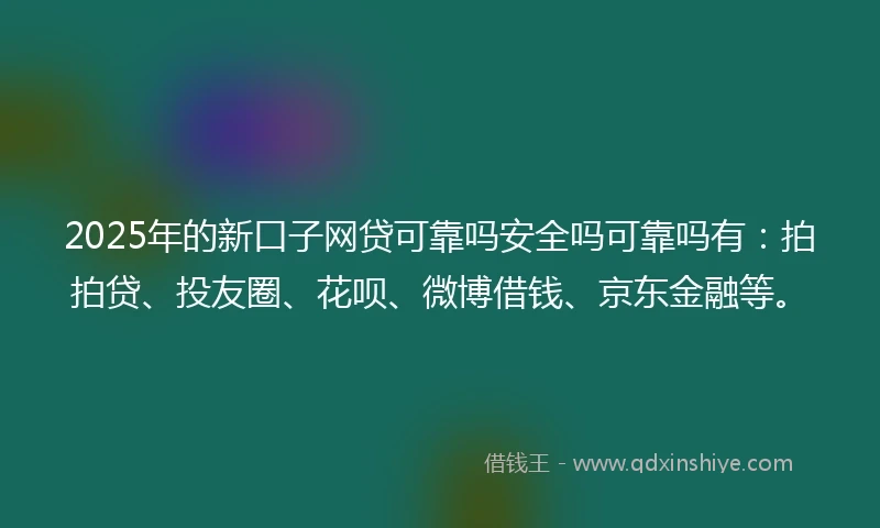 2025年的新口子网贷可靠吗安全吗可靠吗有：拍拍贷、投友圈、花呗、微博借钱、京东金融等。