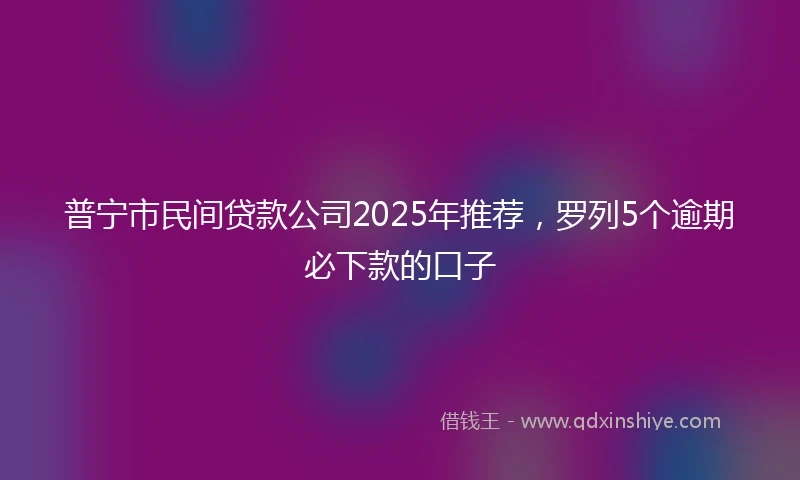 普宁市民间贷款公司2025年推荐，罗列5个逾期必下款的口子