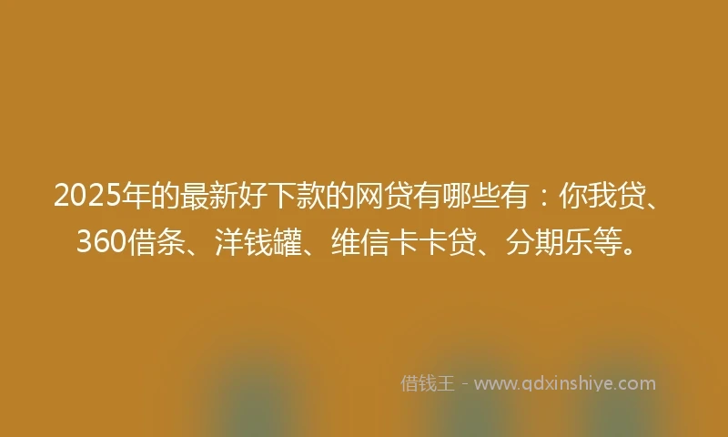2025年的最新好下款的网贷有哪些有：你我贷、360借条、洋钱罐、维信卡卡贷、分期乐等。