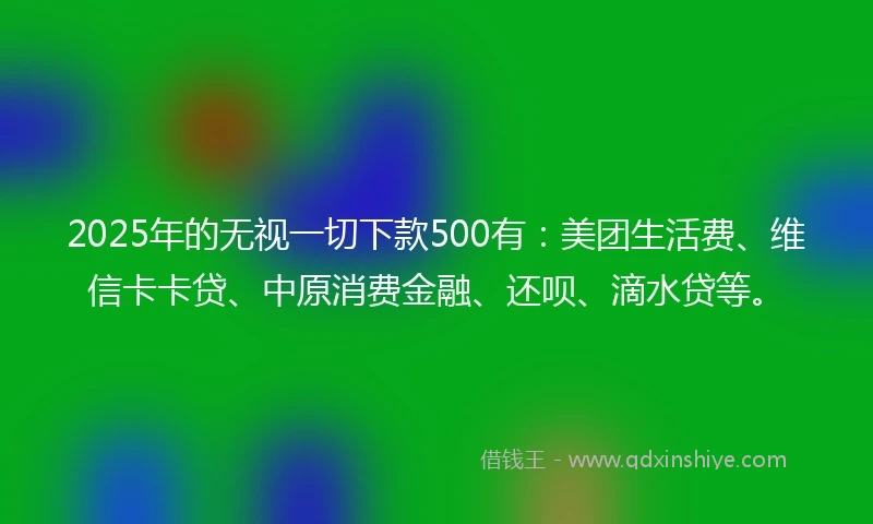 2025年的无视一切下款500有：美团生活费、维信卡卡贷、中原消费金融、还呗、滴水贷等。