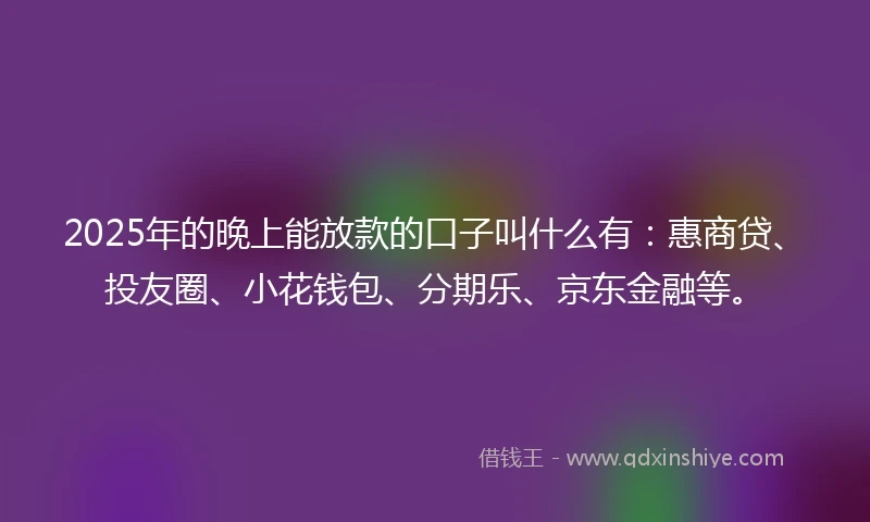 2025年的晚上能放款的口子叫什么有：惠商贷、投友圈、小花钱包、分期乐、京东金融等。