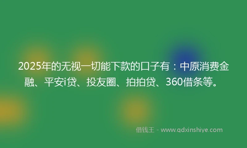 2025年的无视一切能下款的口子有：中原消费金融、平安i贷、投友圈、拍拍贷、360借条等。