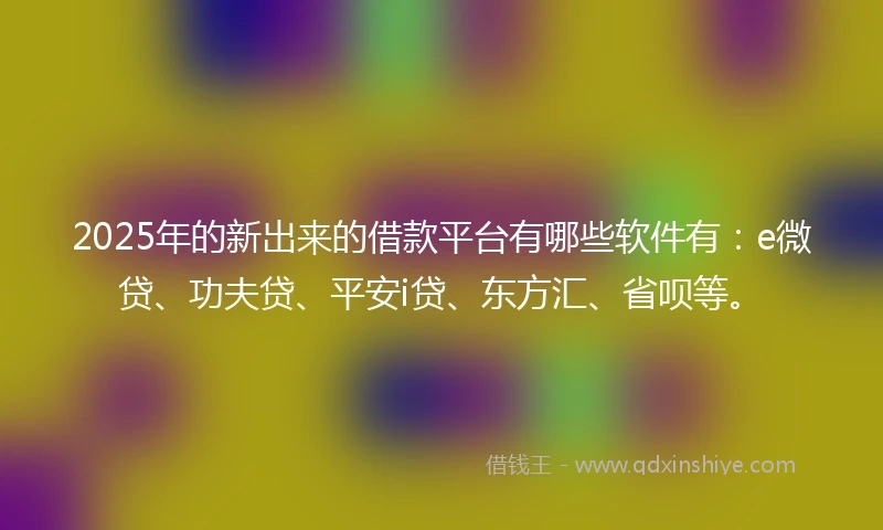 2025年的新出来的借款平台有哪些软件有:e微贷、功夫贷、平安i贷、东方汇、省呗等。