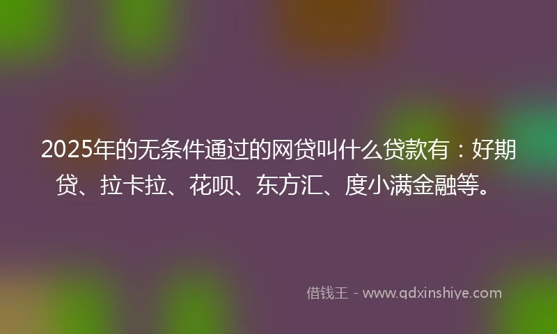 2025年的无条件通过的网贷叫什么贷款有：好期贷、拉卡拉、花呗、东方汇、度小满金融等。