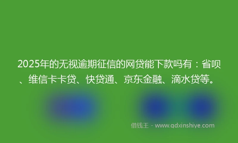 2025年的无视逾期征信的网贷能下款吗有：省呗、维信卡卡贷、快贷通、京东金融、滴水贷等。