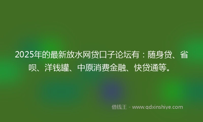 2025年的最新放水网贷口子论坛有:随身贷、省呗、洋钱罐、中原消费金融、快贷通等。