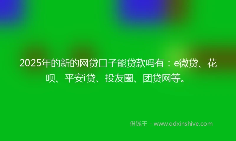 2025年的新的网贷口子能贷款吗有:e微贷、花呗、平安i贷、投友圈、团贷网等。